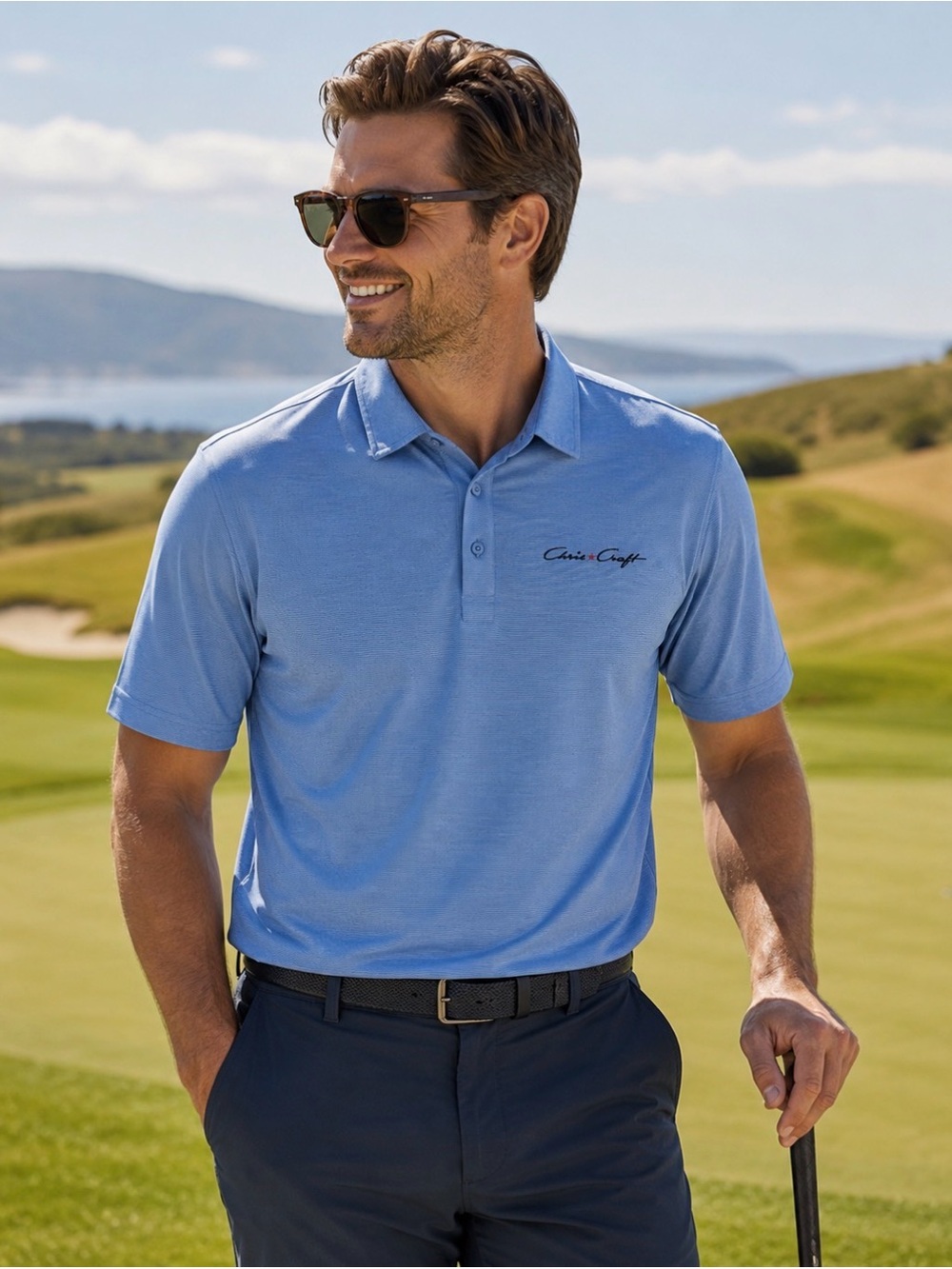 Travis Mathew TM Sunnyvale Polo XL Strong Blue Heather Performanc Golf Shirt NWT